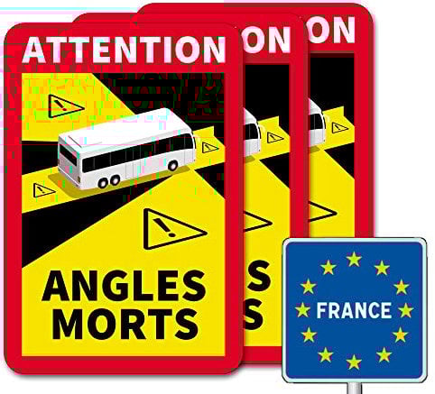 Attention Angles Morts/Achtung Tote Winkel - Set für Frankreich mit Bus-Symbol (3 Aufkleber)