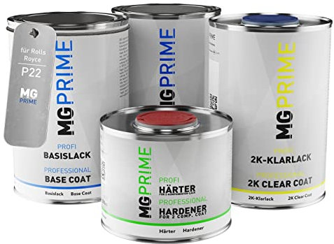 MG PRIME Vernice per auto Kit barattolo per Rolls Royce P22 Atlantic Chrome Vernice di fondo vernice di base 2K vernice trasparente indurente pronto all’uso 3,5L