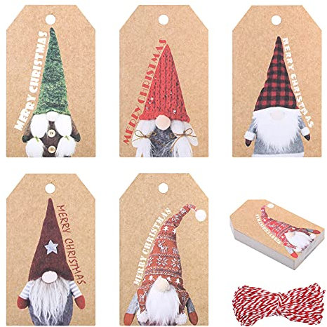 HONMOK 150 Pieces Christmas Tag Brown Kraft Paper Gift Tags Card with 98 feet Cotton Rope Small Xmas Present Labels Hanging Tags for Arts & Craft Merry Christmas Holiday Party Supplies