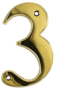 UAP House Numbers - 3 Inch Door Numbers Signature Screw Fix Bevelled Edge For Front Door, Address Number Screw On For Doors And Gates, Letter Times Roman Font (Number 3, PVD Gold)
