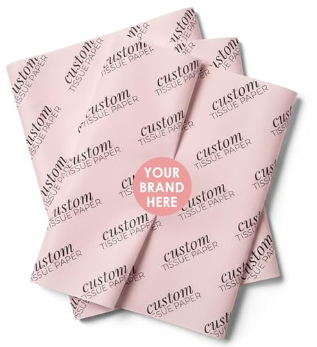 Rouleau de papier de soie personnalisé – Nom personnalisé sur emballage cadeau cadeau personnalisé avec texte ou logo pour les entreprises (45,7 x 38,1 cm, rose poudré)