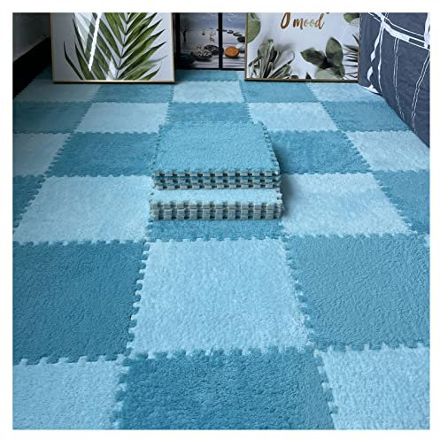 9/12/15/16 Stück Ineinandergreifende Schaumstoff-Teppichfliesen, Weiche, Flauschige Plüsch-Teppichmatte, Kriechende Spielmatte, Puzzlematte, Für Schlafzimmer, 30 X 30 cm,Dark+Light Blue,15 PCS