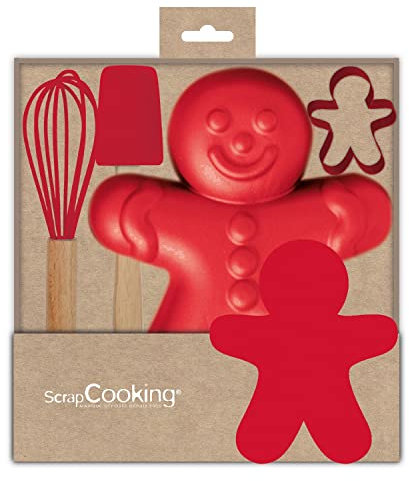 ScrapCooking - Coffret Pâtisserie Noël pour Enfants - Bonhomme Pain d'Épices - Coffret Cadeau 4 Ustensiles : Fouet Cuillère Moule & Découpoir - Bois Silicone & Fer Blanc - Pour Gâteaux Biscuits - 1137