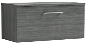 nuie ARN525W Arno Modern Bathroom Wall Hung 1 Drawer Vanity Unit with Colour Worktop, 800mm, Woodgrain Anthracite