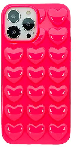 DMaos iPhone 14/iPhone 13 Case for Women, 3D Pop Bubble Heart Kawaii Gel Cover, Cute Girly 6.1 inch - Hot Pink