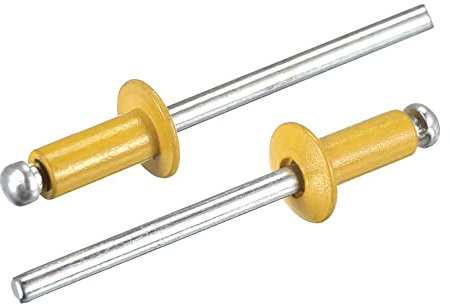 sourcing map Aluminum Blind Rivets, 4mm x 8mm 27mm Mandrel Open End Rivet Flat Round Head for Joining Metal Plate, Gold Tone 100 Pcs