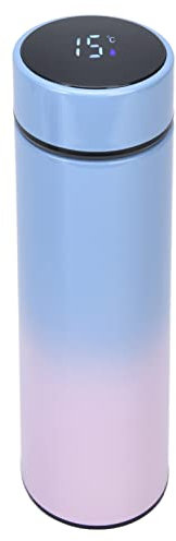 Insulated Flask, 500 ml, Stainless Steel Hot Drinks Flask with LED Temperature Display for School, Sports, Outdoor, Gym, 6.5 x 23.5 cm (Blue Top and Powder Coated Bottom)