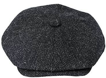 Hats of London Harris Tweed Herringbone Newsboy Cap, anthrazit, 60