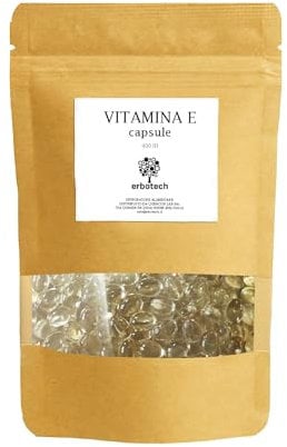 Erbotech, Vitamine E, paquet d'env. 100 capsules, 400IU, supplément de vitamine E, protège les cellules contre le stress oxydatif, 72g