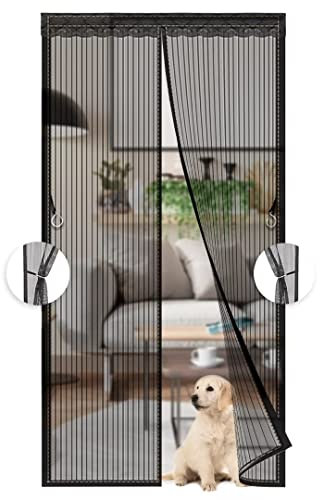 Phantasy Moustiquaire Magnétique Noir Pour Porte,Rideau en Maille, Porte Avec Totalement, se Ferme Seule Pour Balcon, Installation Facile, 90x200 CM