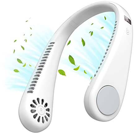AHOAO Portable Neck Fan with Digital Display, Rechargeable Bladeless Neck Fan, 4 Speeds with Circulating Wind, Wearable Flexible Personal Neck Fan for Women Men Travel Sports