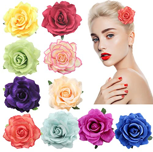 10 x Blumen-Haarnadeln, Hochzeitsrosen-Haarnadeln, hawaiianische Blumen-Haarnadeln, Hochzeitsdekorationszubehör, Brautschmuck, Blumen-Haarnadeln für Damen