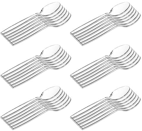 Acan Tradineur - 6 Paquetes de 12 cucharas de plástico - Material Reutilizable y reciclable - Longitud de 17,5 cm - Transparente - Total 72 Uds