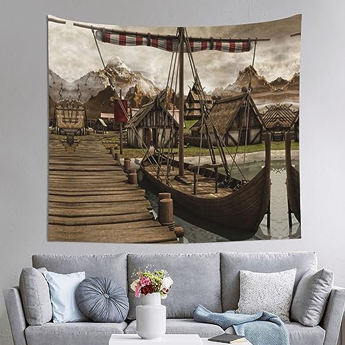 COMAAM Alte Wikinger-Boot-Wanddekoration, Wandteppich, 152,4 x 130 cm (horizontal), für Innen- und Außenwanddekoration