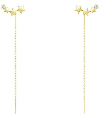 Hmzidz Stern Quasten Ohrringe Gold für Damen,925 Sterling Silber Ohrringe Kette,Einfädler Ohrringe Hängend Mädchen,Ohrhänger Lang mit Stecker,Hypoallergen Zirkonia Ohrschmuck für Frauen