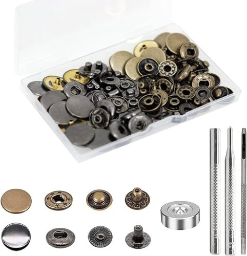 24 Sets Druckknöpfe Set, BetterJonny Messing Druckknöpfe Φ17mm Kupfer Druckknöpfe Metall Bronze Kleidung Druckknöpfe mit Fixierwerkzeug Kit für Leder Jeans Jacke Brieftasche Handtasche, 2 Farben