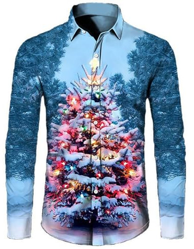 JIANROU Chemise Homme De Noël Classique, Blouse D'Hiver Moche, Vieux Rose Imprimé, Pour Bouton De Manchette