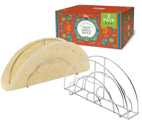 Chef Tacos Moldes de Tacos - Pack 2 Moldes Tortillas de Maíz para Horno, Plancha y Freidora de Aire - Utensilios Cocina Comida Mexicana para Hacer Tacos Crujientes – Taco Shell Antiadherente
