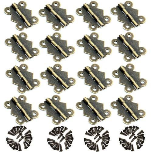 SKYPRO Schmetterlingsscharniere in Antik-Bronze, 20 x 17 mm, 20 Stück mit 80 Schrauben, Eisen, Vintage-Stil, bündige Montage, geeignet für Schmuckkästen, Schränke, Schubladen