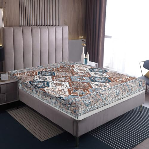 Persische 90x200x30 Blätter Oriental Gitter Bettwäsche,Boho Ästhetische Spannbettlaken Retro Hippie Bett Set,Vintage Floral Bettwäsche Set Türkische Patchwork Dekor Atmungsaktiv (Tiefe Tasche)