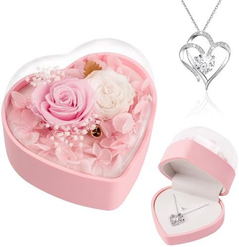Mothers Day Eternal Flowers Rose Gifts for Mum Women Grandma Rose Birthday Gifts for Mum-Preserved Real Rose with Necklace Gifts Idea on Mother's Day Thanksgiving Valentine's Day Anniversary Pink