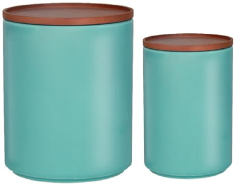 HASAYAKI Pots de conservation, lot de 2 boîtes empilables en céramique 800/1900 ml pour café thé sucre farine de céréales et épices avec couvercles hermétiques en bambou, 1C1819CW_ Menthe