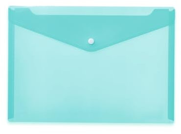 HERMA 20077 Dokumententasche A4 Transparent Türkis, 5 Stück, kleine Sichttaschen Umschlag mit Druckknopf, Briefumschlag aus Plastik für Schule, Uni, Büro, Reise