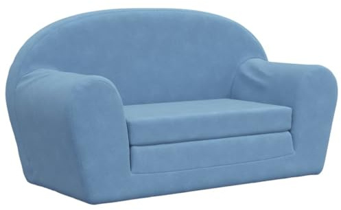 vidaXL Kinder-Schlafsofa 2-Sitzer Blau Weicher Plüsch