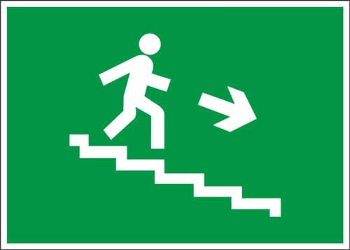 M-ITALY CARTELLO SEGNALETICO - Simbolo discesa scale di emergenza a destra - Adesivo Extra Resistente, Pannello in Forex, Pannello In Alluminio (15x10, Plastica)