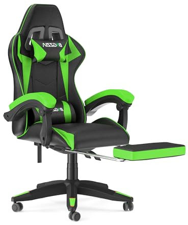 bigzzia Gaming Stuhl mit Fußstütze - Gamer Stühle Ergonomisch mit Lendenkissen + Kopfstütze Gaming Chair Höhenverstellbar Computerstuhl für Erwachsene Mädchen Junge (Grün)