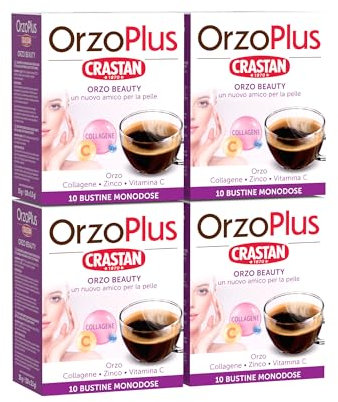 Crastan OrzoPlus, Orzo Beauty con Collagene, Zinco e Vitamina C, Bustine Monodose per la Cura della bellezza, Made in Italy, 4 Astucci da 10 Bustine Monodose - 35g