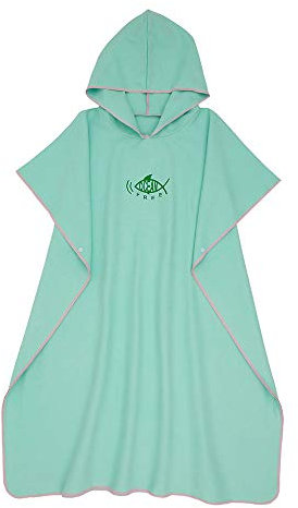 OROMYO Poncho de bain pour adulte - 110 x 90 cm - Séchage rapide - En microfibre - Pour homme et femme - Avec capuche - Serviette de surf - Aide au déménagement pour surf et sauna - Vert menthe