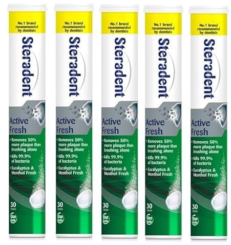 Steradent Active Fresh Denture Cleaning Tablets 30 - Daily Denture Cleaning Bundle Tablets - Pack of 5