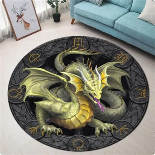 Runder Teppich mit Drachen-Motiv Teppiche für Wohnzimmer Schlafzimmer Dekor Bodenmatte Teppich,Durchmesser 80cm
