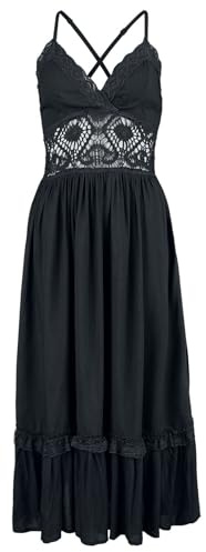 Gothicana by EMP Damen schwarzes Maxikleid mit extravaganten Details