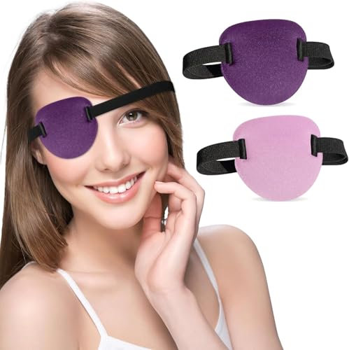 3D-Augenklappen für Erwachsene und Kinder, verstellbare medizinische Augenklappe für rechtes oder linkes Auge, eine Augenabdeckung für Amblyopie, faules Auge, Piratenkostüm (Rosa, Violett), 2 Stück