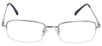JoXiGo Lesebrille Herren Halbrand Rechteckig Metall Rahmen Klar Linse + Brillenband,Silber +2.0