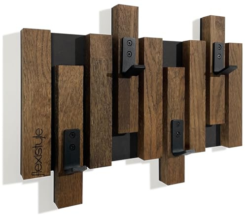 FLEXISTYLE Kleiderhaken Wand Wandgarderobe Flurgarderobe Garderobe Flur Holz Eiche design Lamellen paneele Schwarz modern natur holz Gaderobenpanelle (40cm Braun)