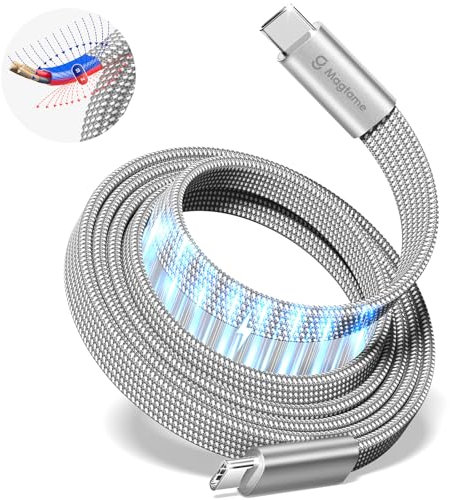 Magtame Flat 240W Magnetic USB C to USB C Cable, 1M 5A Nylon Braided Fast Charging Type C Cable for iPhone 15/15 Pro/17 Pro Max, Samsung, MacBook