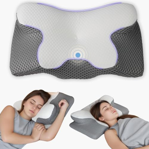frelook Nackenkissen Orthopädisches Kopfkissen Memory Foam Kissen Seitenschläferkissen – Ergonomisches Design mit Hohler Form für Seiten, Rücken und Bauchschläfer Weiß Grau