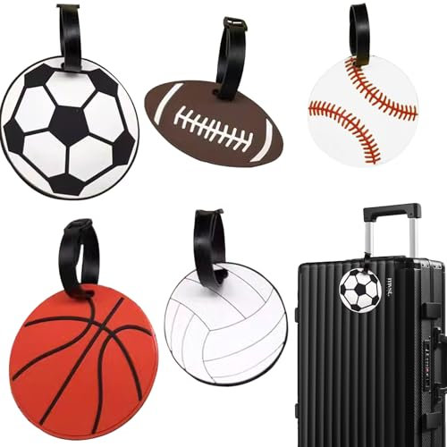 5 Stück Sport-Gepäckanhänger für Koffer, lustige Baseball-Kofferanhänger, Fußball-Reisekennzeichen mit Datenschutz-Namens- und Adressetiketten für Frauen Männer auf Reisen Verhindern Gepäckverlust