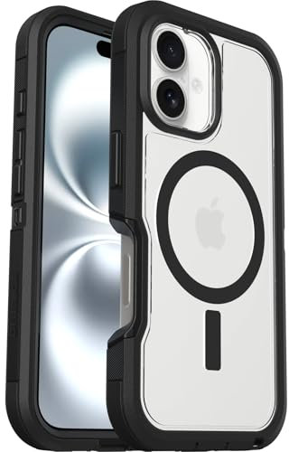 OtterBox Defender Series XT MagSafe Hülle für iPhone 16, stoßfest, Ultra-robust, schützende Hülle, 7X getestet nach Militärstandard, Transparent/Schwarz