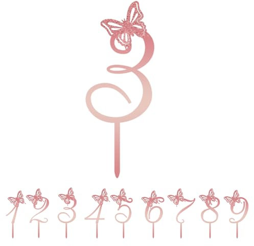 Zahlen Deko Torte,Happy Birthday Cake Topper,Nummer Cake Topper Zahlen,Zahlen Deko TorteKuchen,1~9 Tortendeko Zahlen,Acryl Gold Zahlen Cake Topper für Geburtstagsfeiern Jeden Alters Hochzeitsparty (3)