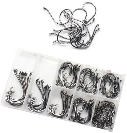 FOLANDO 150 PCS Fish Hooks: Eyed Sea Fishing Hooks - Circle, Barbed & Barbless Hooks for Carp, Freshwater and Saltwater