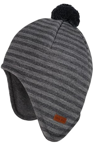 maximo GOTS Mini-Mütze, Wollfleece Ohrenklappen, Pompon, Jersey KBA Made in Germany Wollfleece
