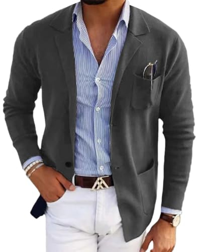Oanviso Homme Blazer Veste de Costume Slim Fit Blazer pour Business Mariage Soirée Blouson de Smoking Jacket Costume Moderne Mince Veste Haut de Fête Chemise A Gris Foncé XXL