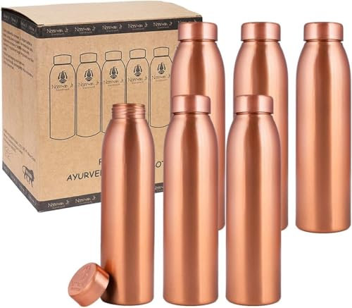 NORMAN JR, Copper Water Bottle 1L - Gift Box of 6, Plain, an Ayurvedic vessel made from pure copper - helps you drink more water, with many health benefits