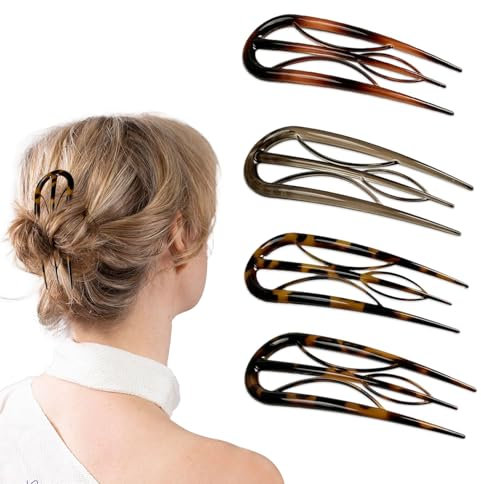 4 Stuks French Hair Pin,Haarnadel,French Pin,U Förmige Haarnadeln,French Twist Hair Pin,Einzigartige Haarstäbe Mit 3 Innenzähnen für Frauen und Mädchen,Frisuren Accessoires