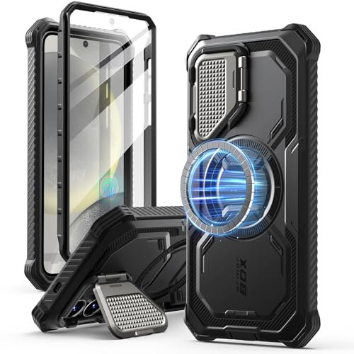 i-Blason Armorbox für Samsung Galaxy S25 Hülle Magsafe mit Kameraschutz Bumper Case 360 Grad Handyhülle Robust Schutzhülle mit Displayschutz und Ständer für Galaxy S25 2025 (Schwarz)