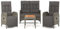 Willood 4 TLG. Garten Essgruppe mit Kissen Grau Gartenmöbel Set mit Kissen Sitzgruppe für Garten Terrasse Poly Rattan Bank + 2X Sessel + Tisch 1 Stück